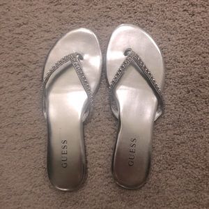 Silver Guess flip flops